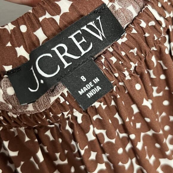 J. Crew Drop Waist Cotton Poplin Mini Dress Womens 8 Brown Floral Pockets Summer - Picture 7 of 11